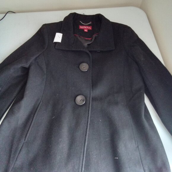 Women's M merona single breasted wool blend blend pea coat Black short cold weat - Picture 8 of 8